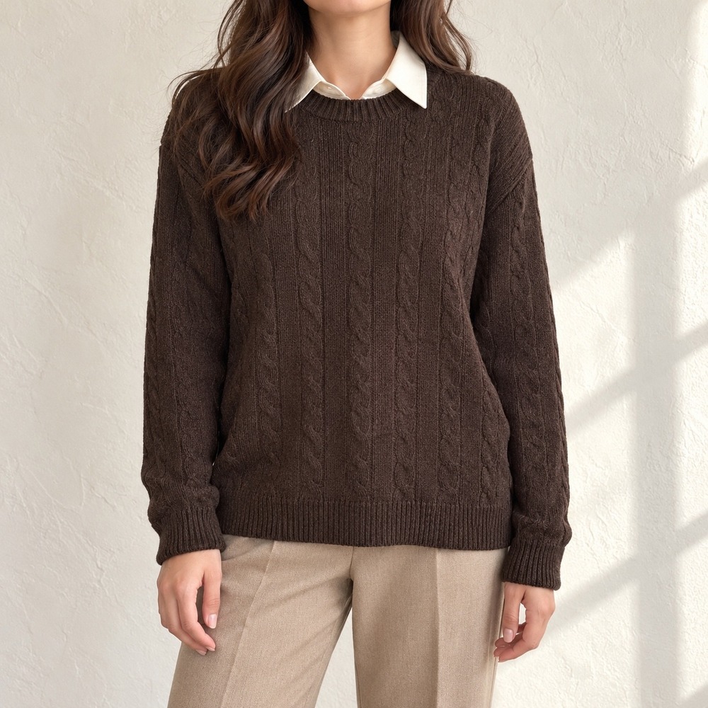 Old Navy Brown Cable Knit Crewneck Sweater XL Dark Academia Preppy Y2K